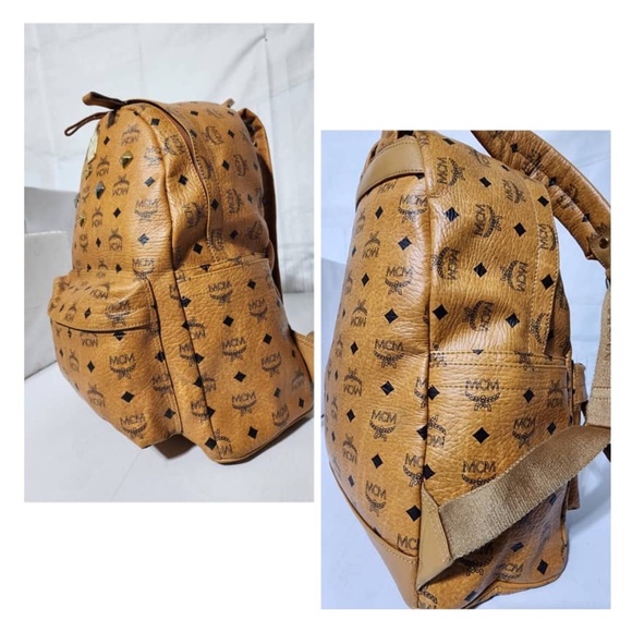 Authentic MCM Visetos Medium Sprinkle Stud Stark Backpack Cognac - Picture 15 of 16